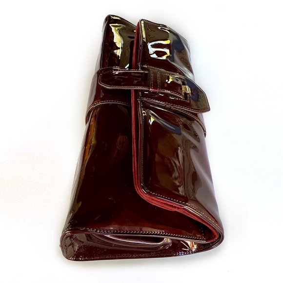 Christian Louboutin Patent Calfskin Liv Clutch with metal buckle, color Oxblood - Picture 9 of 16